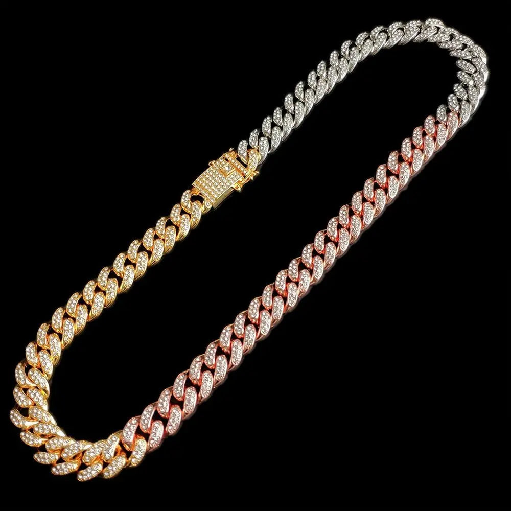 13MM AAA Rhinestone Iced Out Miami Cuban Link Chain Hip Hop Necklace - Blade & Thread