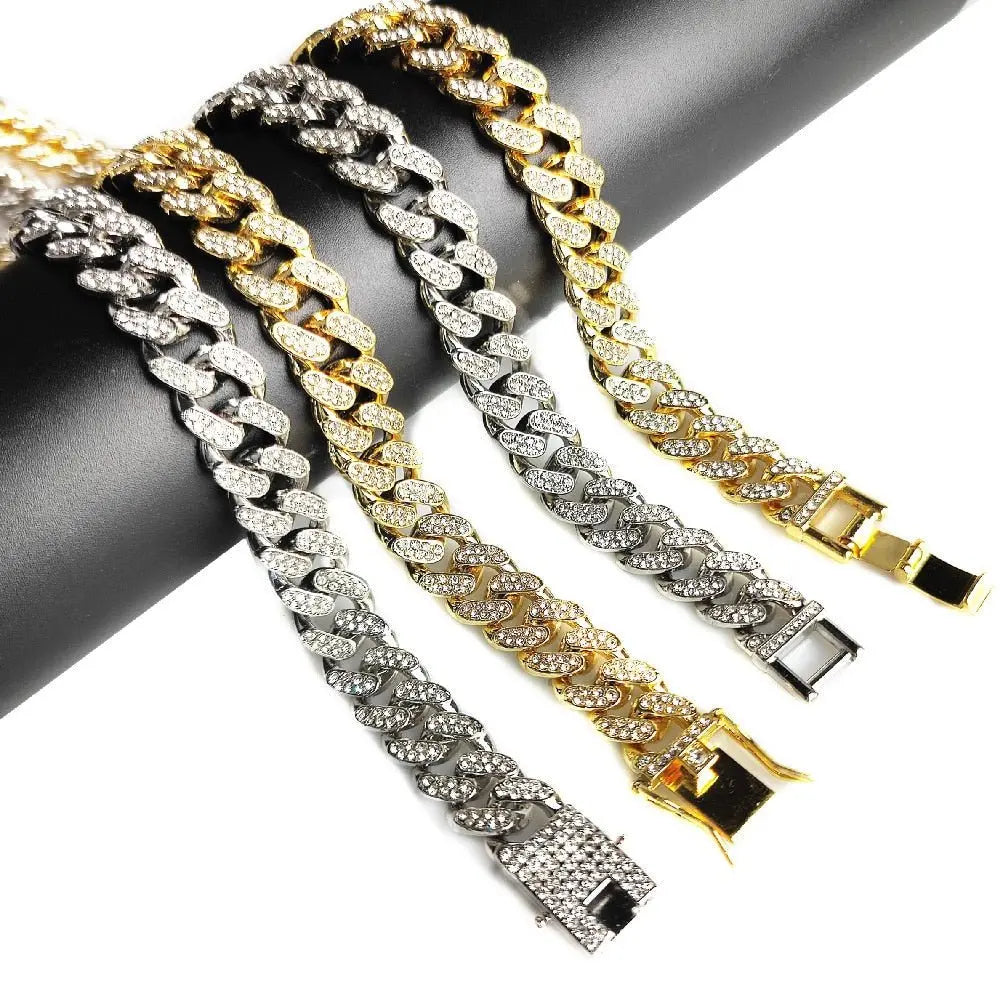 13MM AAA Rhinestone Iced Out Miami Cuban Link Chain Hip Hop Necklace - Blade & Thread
