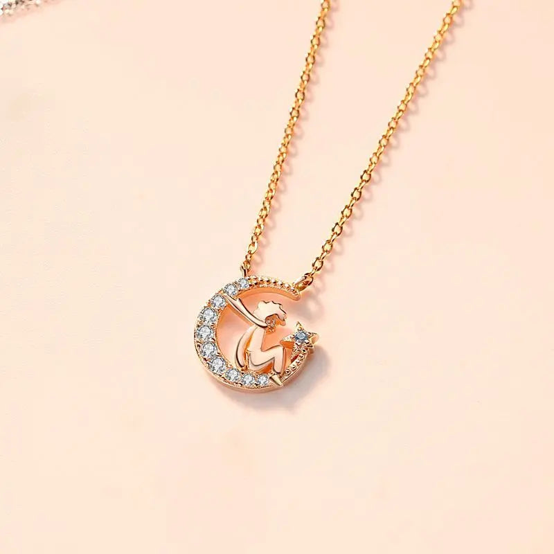 The little prince necklace s925 sterling silver star and moon pendant collarbone chain nowadaysfashion