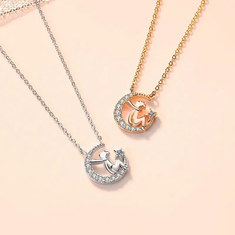 The little prince necklace s925 sterling silver star and moon pendant collarbone chain nowadaysfashion