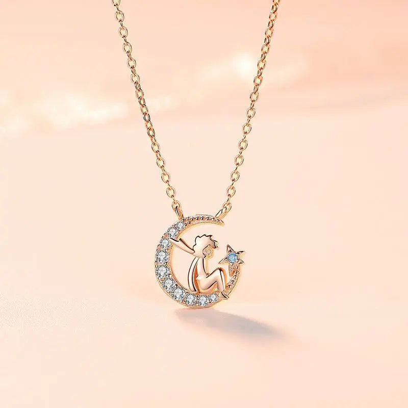 The little prince necklace s925 sterling silver star and moon pendant collarbone chain nowadaysfashion