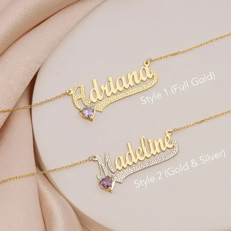 14K Gold Personalized Birthstone Name Necklace Children pendant - Blade & Thread