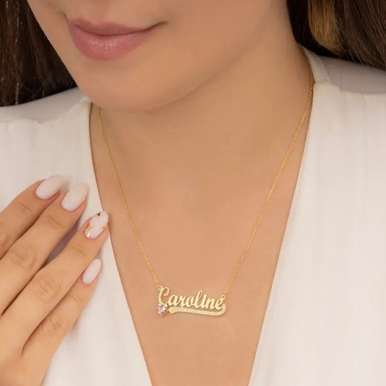 14K Gold Personalized Birthstone Name Necklace Children pendant - Blade & Thread