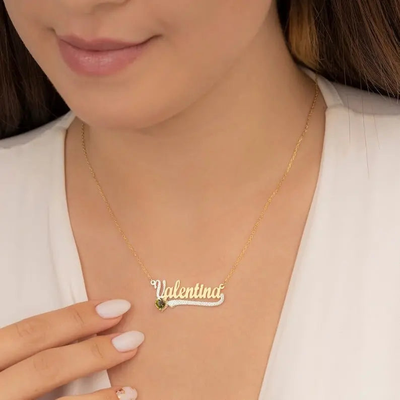 14K Gold Personalized Birthstone Name Necklace Children pendant - Blade & Thread