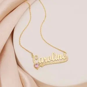 14K Gold Personalized Birthstone Name Necklace Children pendant - Blade & Thread