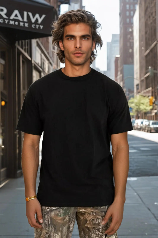 SpectraUSA Ironside Heavyweight Tee for men in reactive black, showcasing the durable, premium blank t-shirt for printing and merchandise.