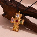18K colorful hammered cross nowadaysfashion