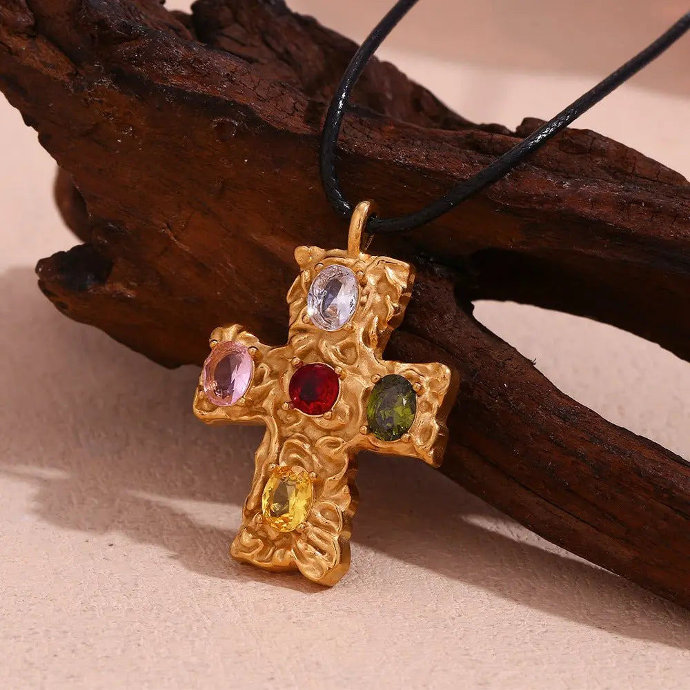 18K colorful hammered cross - Blade & Thread