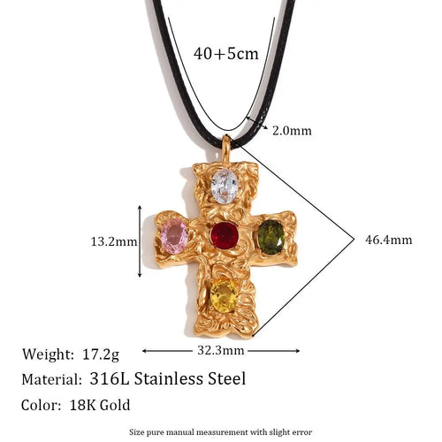 18K colorful hammered cross nowadaysfashion