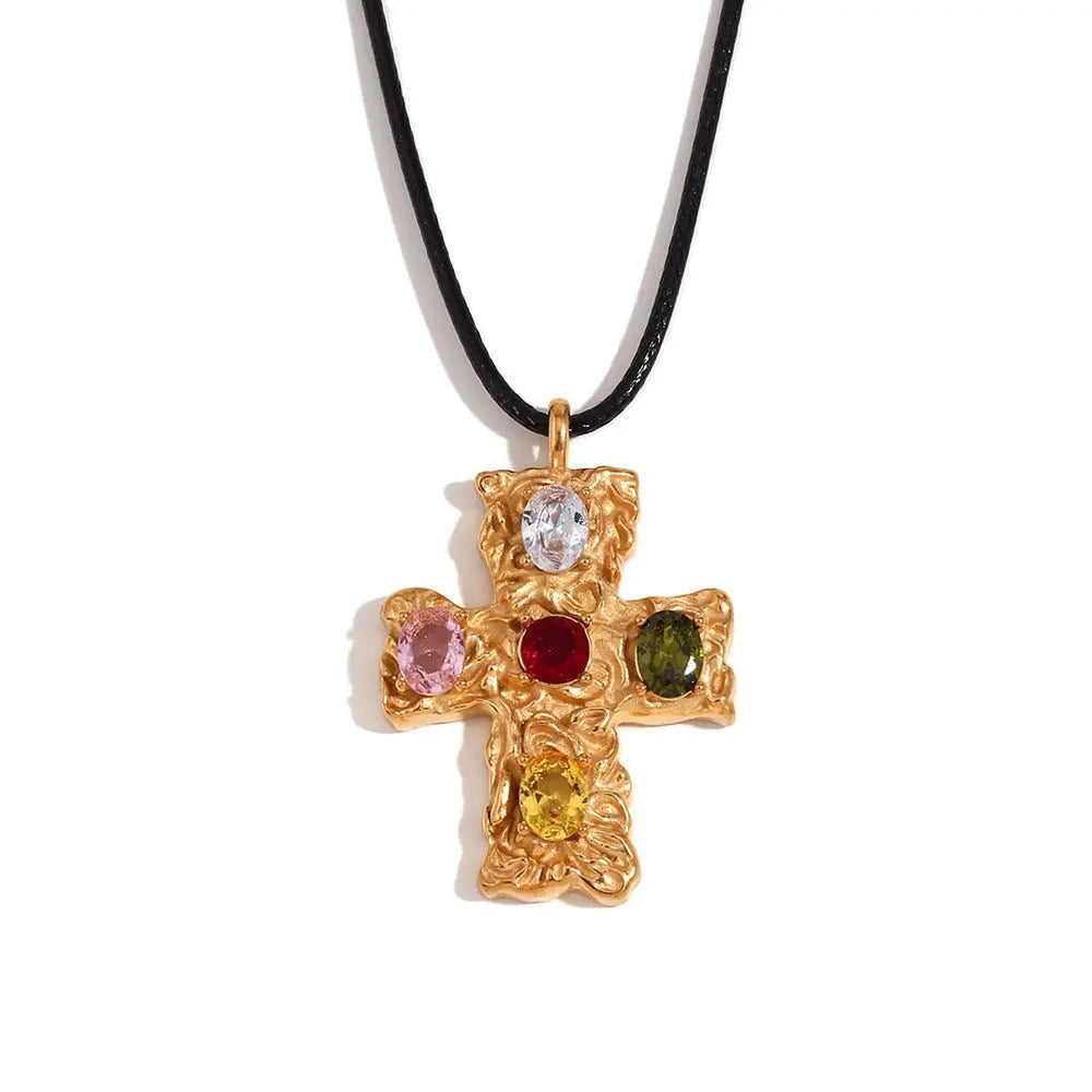 18K colorful hammered cross nowadaysfashion