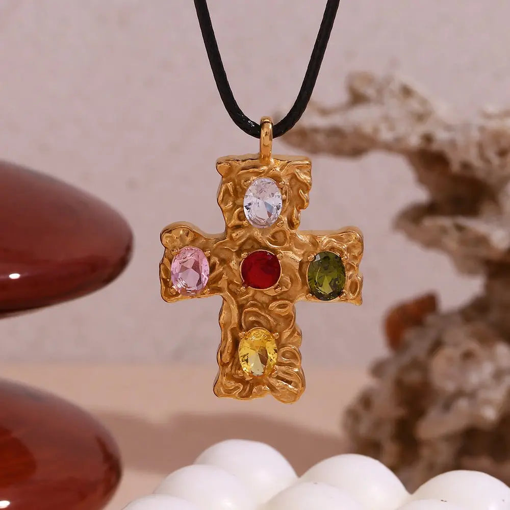 18K colorful hammered cross nowadaysfashion