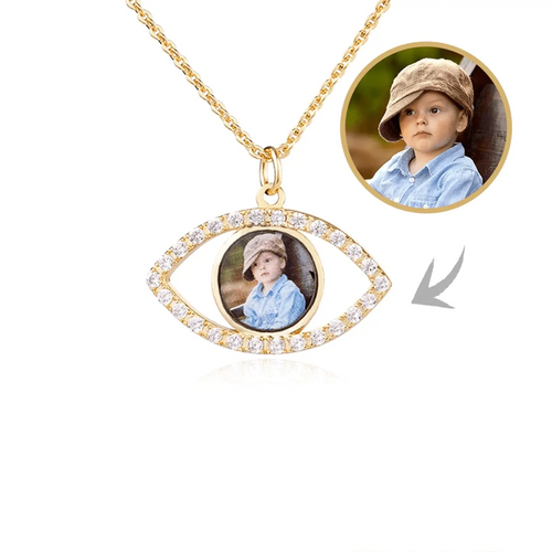 18k Gold Plated Evil Eye Necklace With Customised Picture Personalized Photo Pendant nowadaysfashion