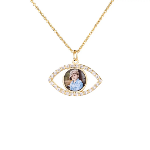 18k Gold Plated Evil Eye Necklace With Customised Picture Personalized Photo Pendant nowadaysfashion