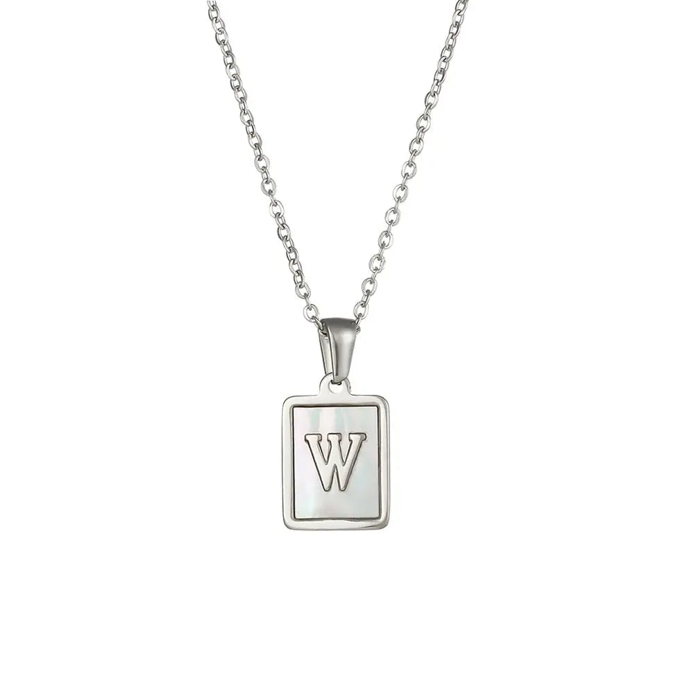 18K Golden Chain Necklaces Male Square Natural Shell Initial Letters Pendant Stainless Steel Jewelry - Blade & Thread
