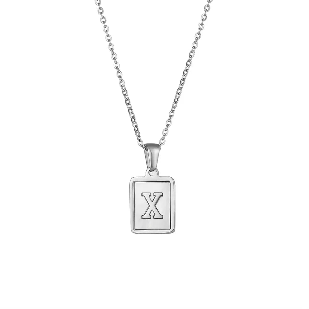 18K Golden Chain Necklaces Male Square Natural Shell Initial Letters Pendant Stainless Steel Jewelry - Blade & Thread