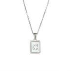 18K Golden Chain Necklaces Male Square Natural Shell Initial Letters Pendant Stainless Steel Jewelry nowadaysfashion