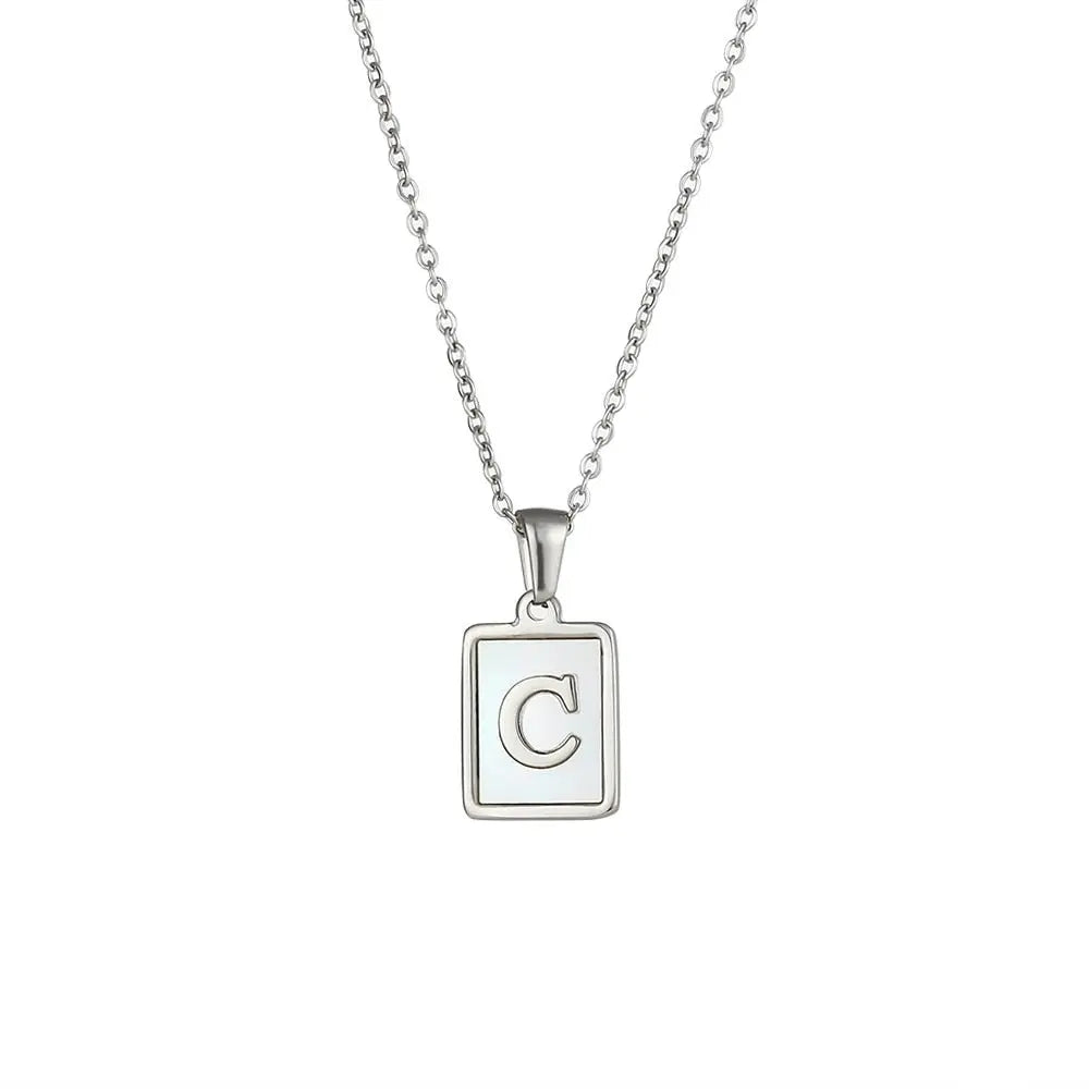 18K Golden Chain Necklaces Male Square Natural Shell Initial Letters Pendant Stainless Steel Jewelry nowadaysfashion