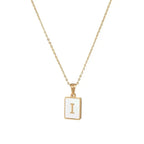 18K Golden Chain Necklaces Male Square Natural Shell Initial Letters Pendant Stainless Steel Jewelry nowadaysfashion