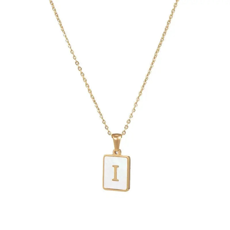 18K Golden Chain Necklaces Male Square Natural Shell Initial Letters Pendant Stainless Steel Jewelry nowadaysfashion