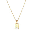 18K Golden Chain Necklaces Male Square Natural Shell Initial Letters Pendant Stainless Steel Jewelry nowadaysfashion