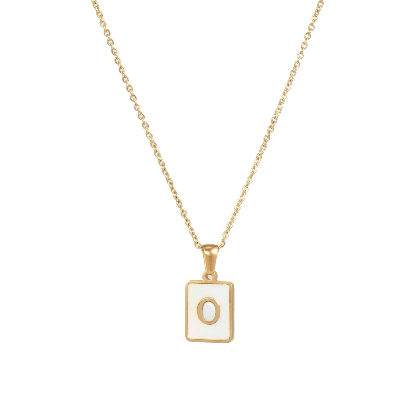 18K Golden Chain Necklaces Male Square Natural Shell Initial Letters Pendant Stainless Steel Jewelry - Blade & Thread
