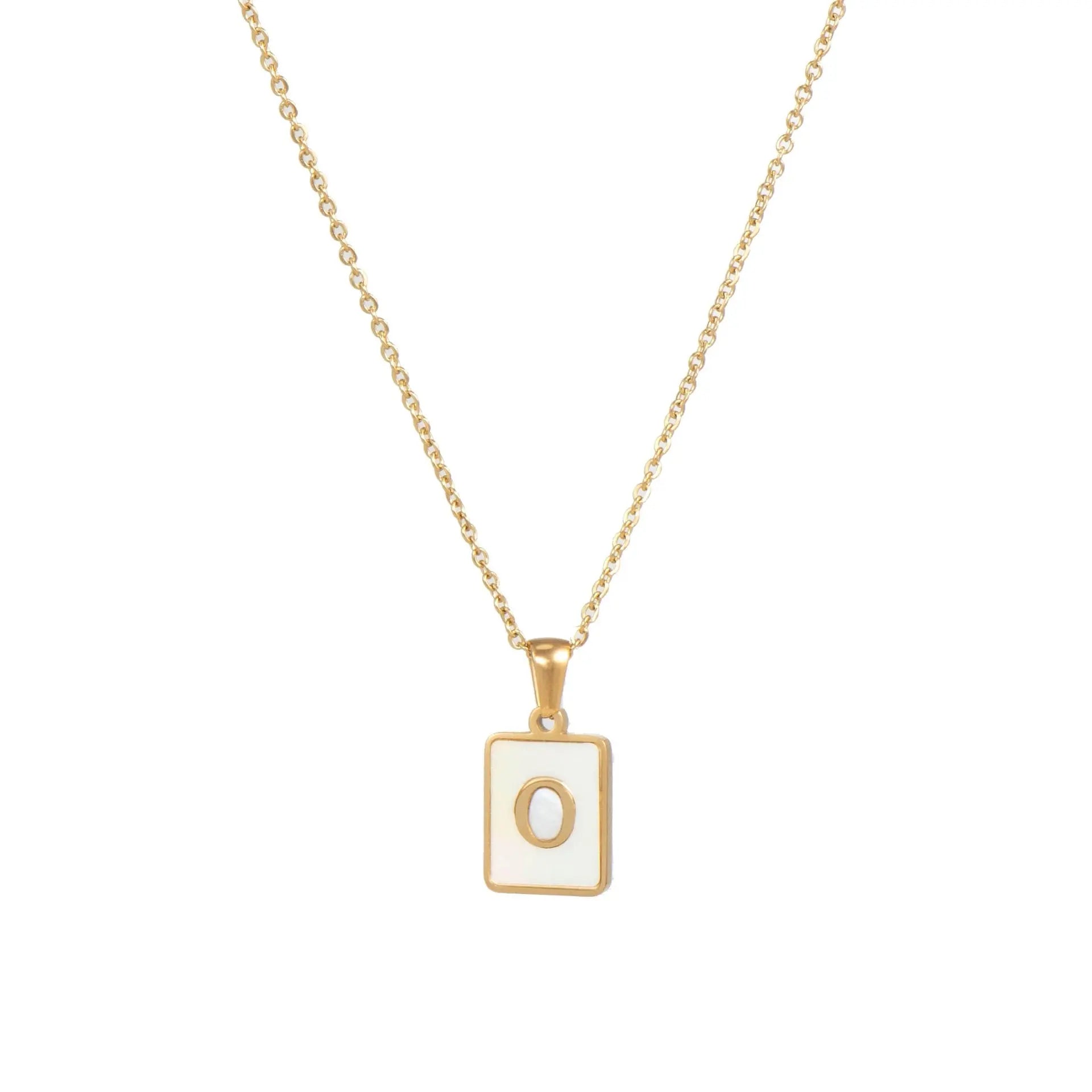18K Golden Chain Necklaces Male Square Natural Shell Initial Letters Pendant Stainless Steel Jewelry - Blade & Thread