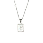 18K Golden Chain Necklaces Male Square Natural Shell Initial Letters Pendant Stainless Steel Jewelry nowadaysfashion