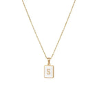 18K Golden Chain Necklaces Male Square Natural Shell Initial Letters Pendant Stainless Steel Jewelry nowadaysfashion