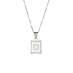 18K Golden Chain Necklaces Male Square Natural Shell Initial Letters Pendant Stainless Steel Jewelry nowadaysfashion