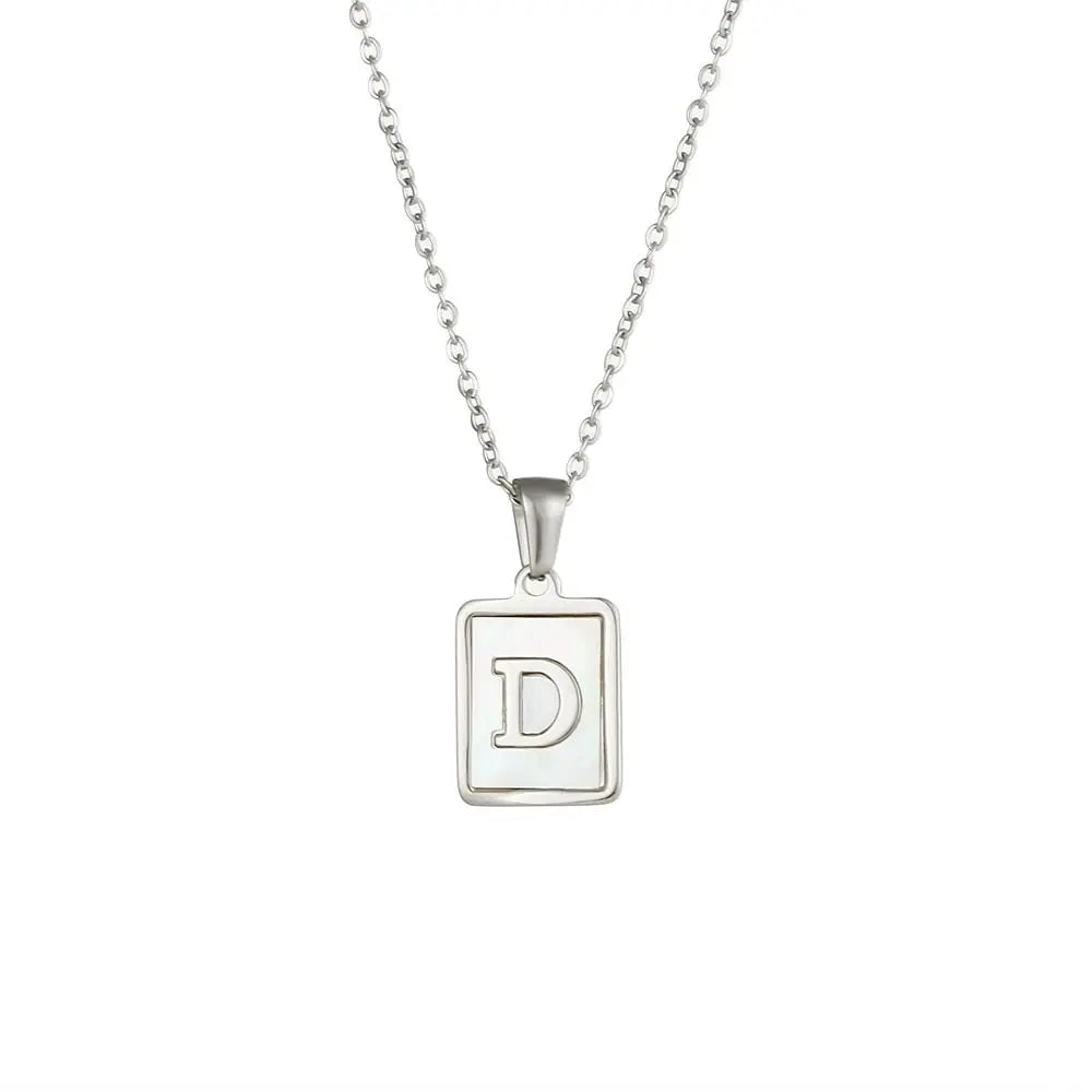 18K Golden Chain Necklaces Male Square Natural Shell Initial Letters Pendant Stainless Steel Jewelry - Blade & Thread