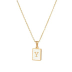 18K Golden Chain Necklaces Male Square Natural Shell Initial Letters Pendant Stainless Steel Jewelry nowadaysfashion