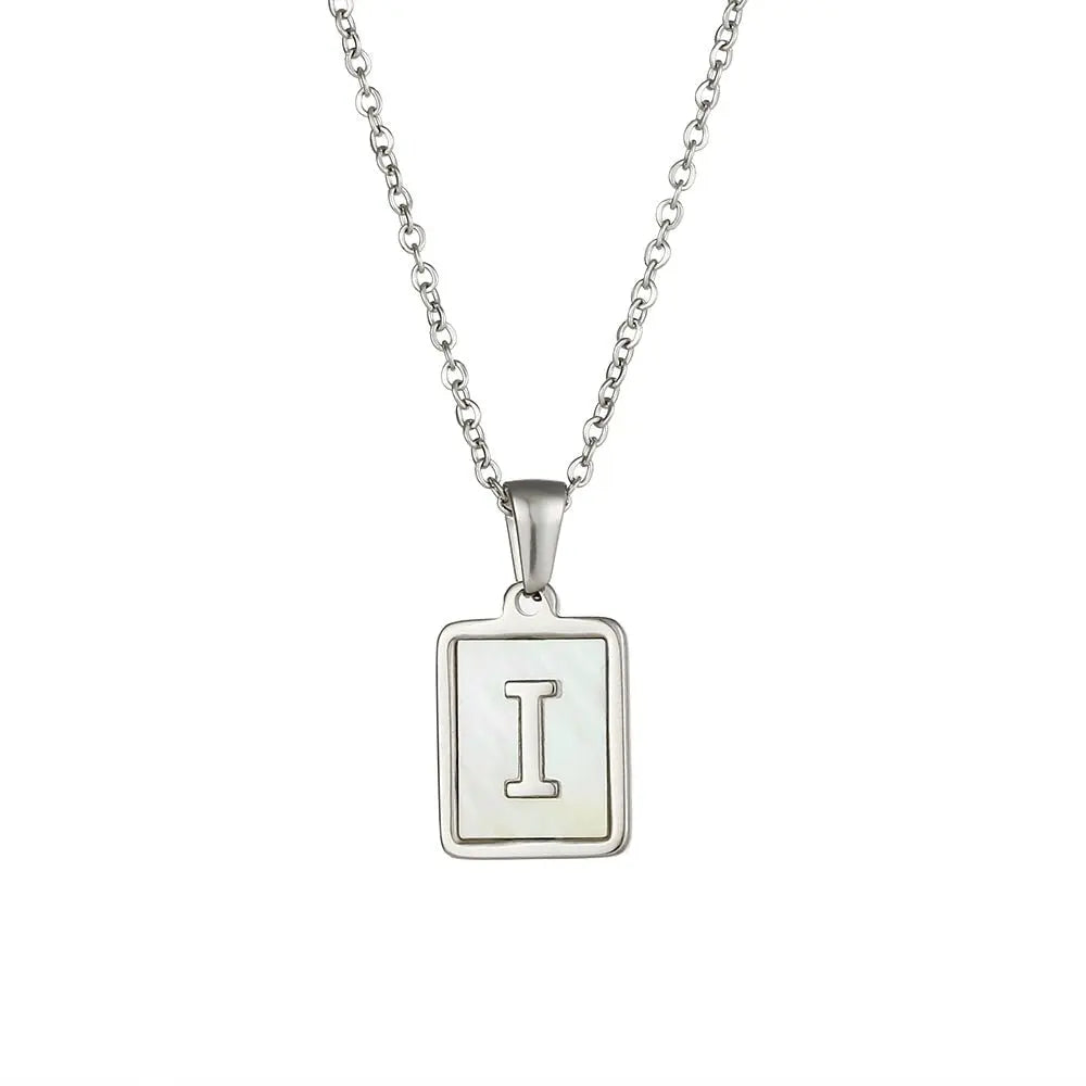 18K Golden Chain Necklaces Male Square Natural Shell Initial Letters Pendant Stainless Steel Jewelry - Blade & Thread