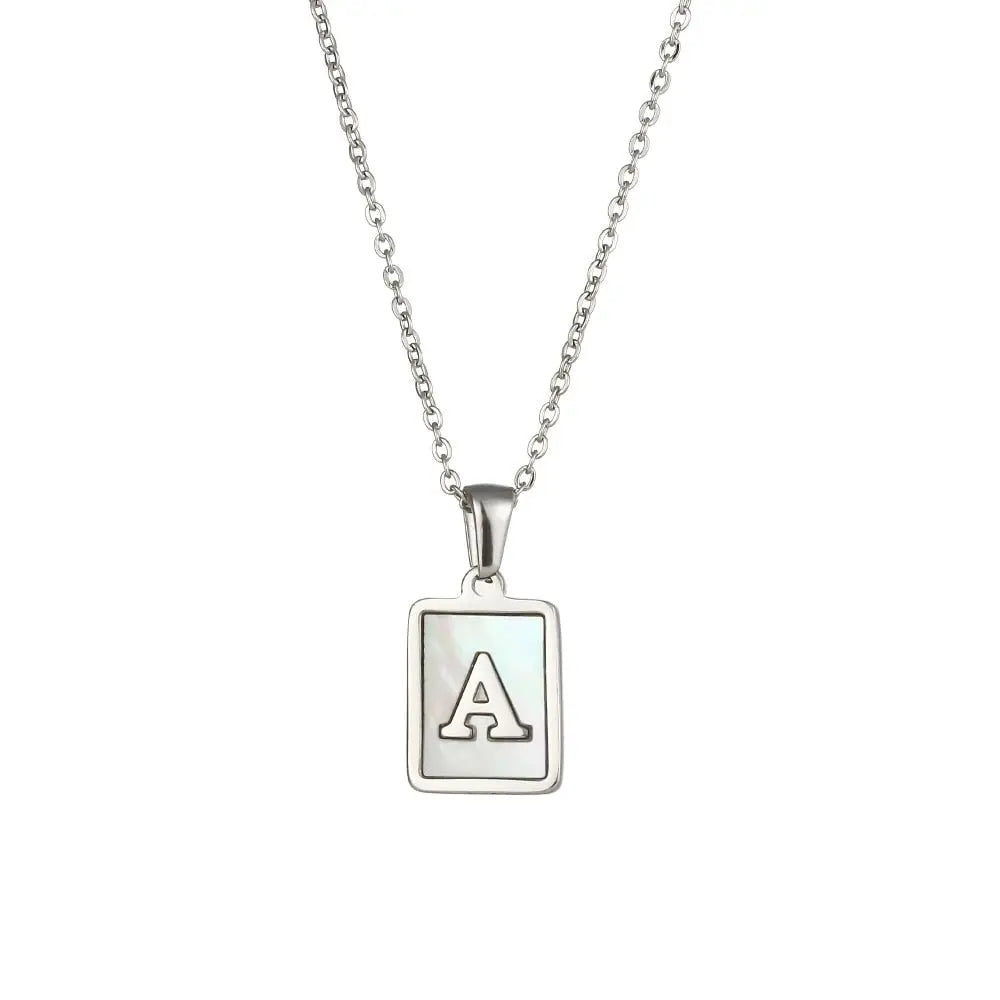 18K Golden Chain Necklaces Male Square Natural Shell Initial Letters Pendant Stainless Steel Jewelry - Blade & Thread