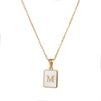 18K Golden Chain Necklaces Male Square Natural Shell Initial Letters Pendant Stainless Steel Jewelry nowadaysfashion