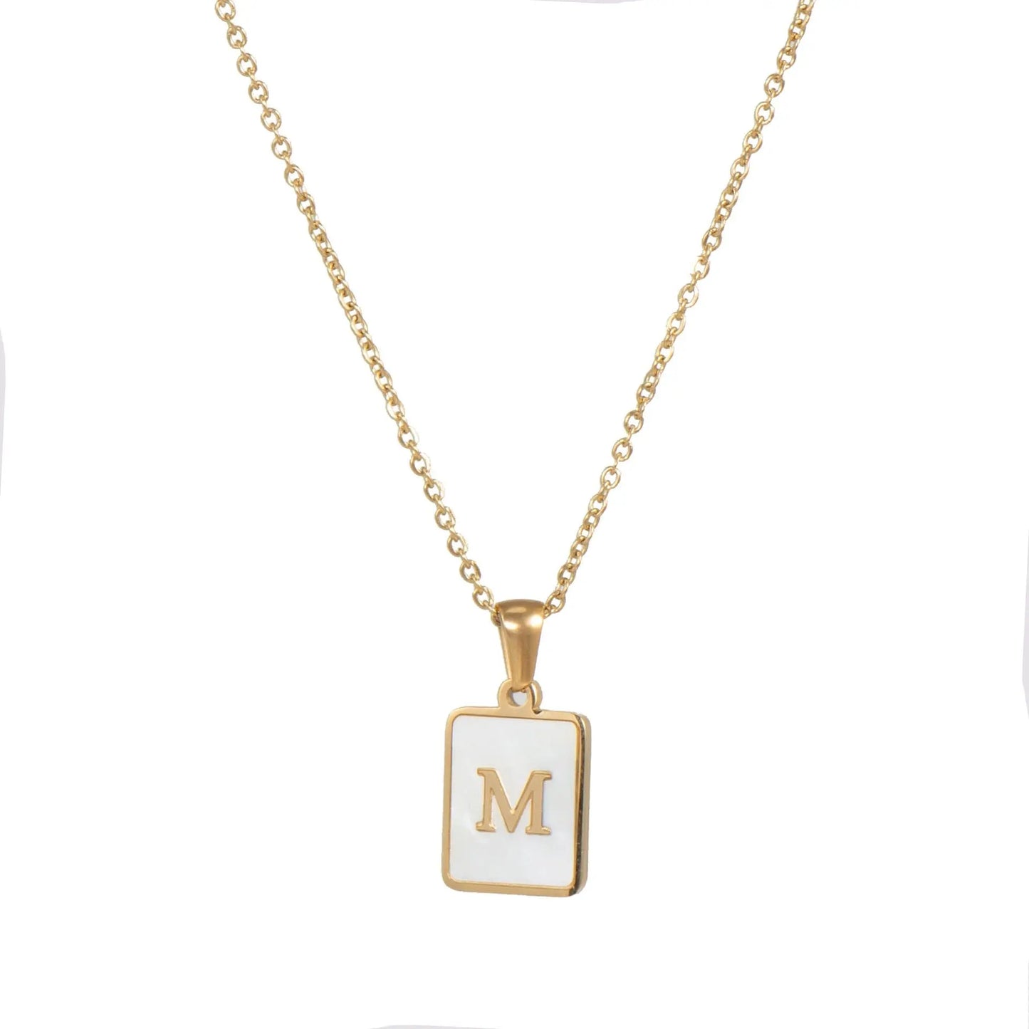 18K Golden Chain Necklaces Male Square Natural Shell Initial Letters Pendant Stainless Steel Jewelry - Blade & Thread