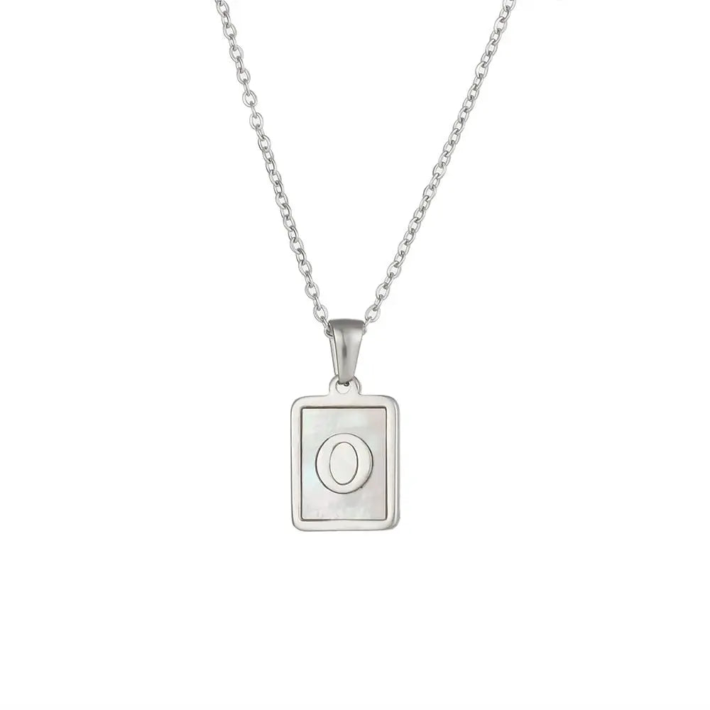18K Golden Chain Necklaces Male Square Natural Shell Initial Letters Pendant Stainless Steel Jewelry - Blade & Thread