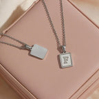 18K Golden Chain Necklaces Male Square Natural Shell Initial Letters Pendant Stainless Steel Jewelry nowadaysfashion