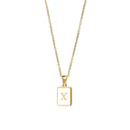 18K Golden Chain Necklaces Male Square Natural Shell Initial Letters Pendant Stainless Steel Jewelry nowadaysfashion