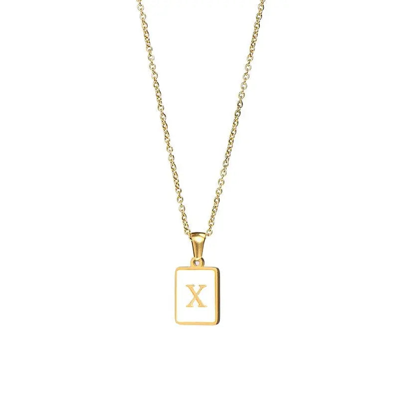 18K Golden Chain Necklaces Male Square Natural Shell Initial Letters Pendant Stainless Steel Jewelry - Blade & Thread