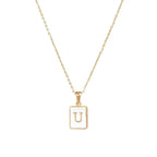 18K Golden Chain Necklaces Male Square Natural Shell Initial Letters Pendant Stainless Steel Jewelry nowadaysfashion