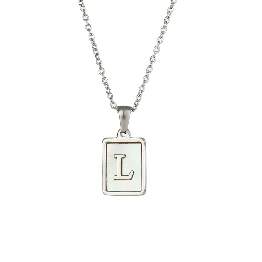 18K Golden Chain Necklaces Male Square Natural Shell Initial Letters Pendant Stainless Steel Jewelry nowadaysfashion