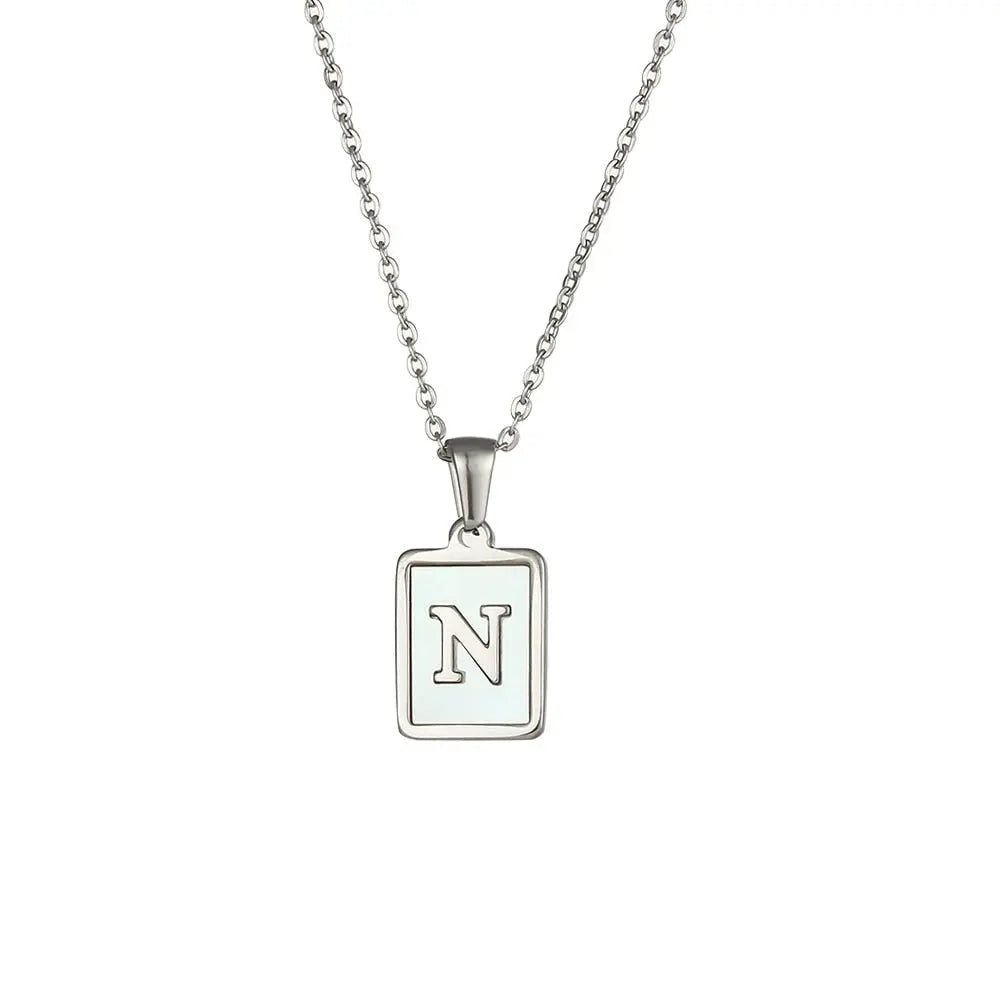 18K Golden Chain Necklaces Male Square Natural Shell Initial Letters Pendant Stainless Steel Jewelry - Blade & Thread