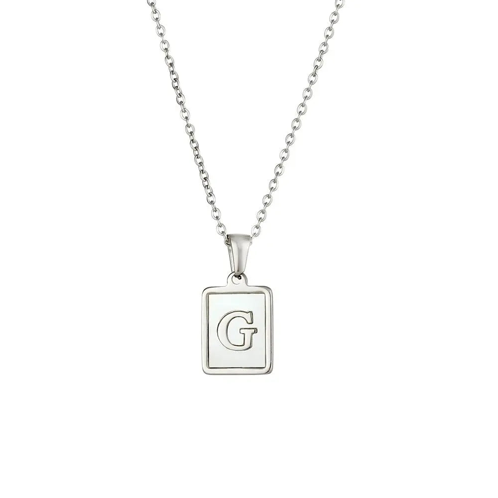 18K Golden Chain Necklaces Male Square Natural Shell Initial Letters Pendant Stainless Steel Jewelry nowadaysfashion