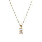 18K Golden Chain Necklaces Male Square Natural Shell Initial Letters Pendant Stainless Steel Jewelry nowadaysfashion