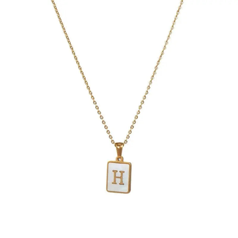 18K Golden Chain Necklaces Male Square Natural Shell Initial Letters Pendant Stainless Steel Jewelry - Blade & Thread