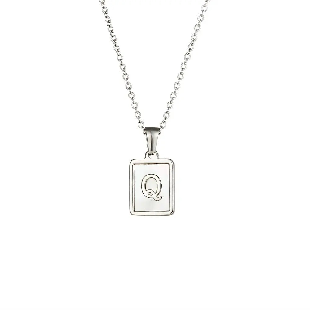 18K Golden Chain Necklaces Male Square Natural Shell Initial Letters Pendant Stainless Steel Jewelry - Blade & Thread