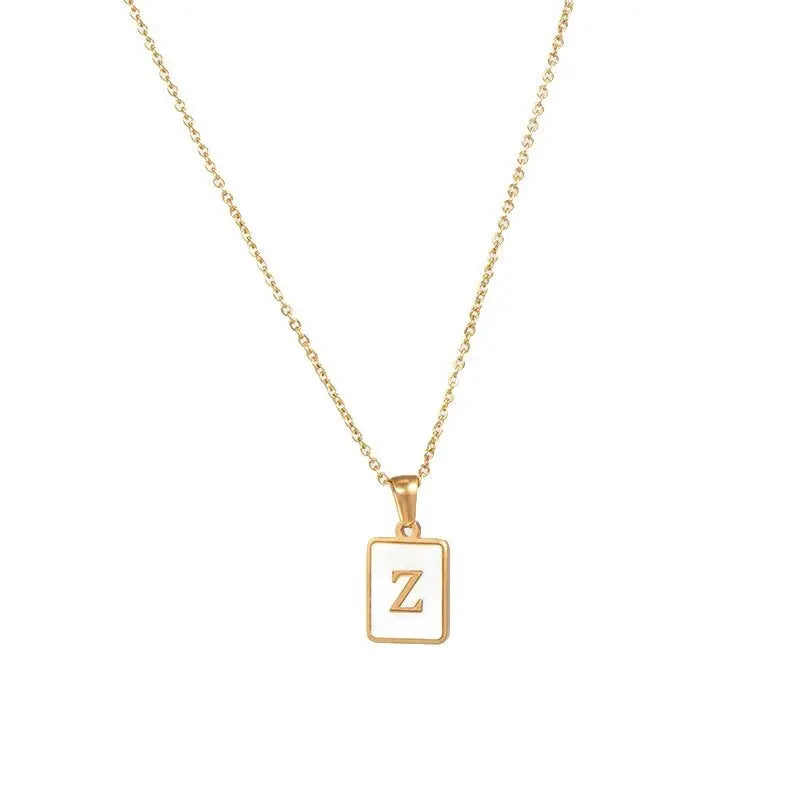 18K Golden Chain Necklaces Male Square Natural Shell Initial Letters Pendant Stainless Steel Jewelry nowadaysfashion