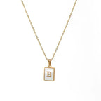 18K Golden Chain Necklaces Male Square Natural Shell Initial Letters Pendant Stainless Steel Jewelry nowadaysfashion