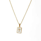 18K Golden Chain Necklaces Male Square Natural Shell Initial Letters Pendant Stainless Steel Jewelry nowadaysfashion