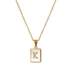 18K Golden Chain Necklaces Male Square Natural Shell Initial Letters Pendant Stainless Steel Jewelry nowadaysfashion